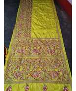 Golden yellow kantha stitch saree on Blended Bangalore silk for woman - £79.69 GBP