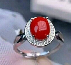 4 Ct. Natural Coral Wedding Jewellery Handmade Ladies Ring 925 Sterling Silver - £55.56 GBP
