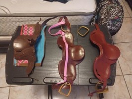 Lot Of 3 Battat Our Generation Toy Horse Brown Saddle for 18 Dolls Missing Brace - £15.47 GBP