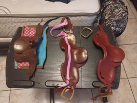 Lot Of 3 Battat Our Generation Toy Horse Brown Saddle for 18 Dolls Missing Brace - $19.70