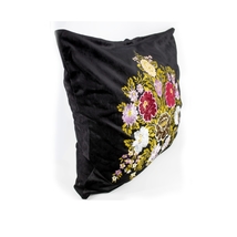 Decorative Pillow, Embroidery Gold Flower, Black Velvet, Gold Flower, 24x24&quot; - £108.93 GBP