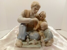 Porcelain Man with Children playing chess figurine 5&quot; x 5&quot; - $9.90