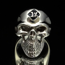 Sterling silver ring Grinning Skull with 1 Percent symbol on Black enamel diamon - £91.90 GBP