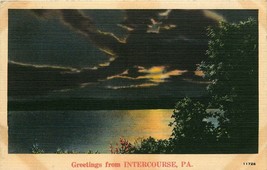 1944 Postcard Greetings From Intercourse Pennsylvania Pa Night View Of Lake - £6.19 GBP