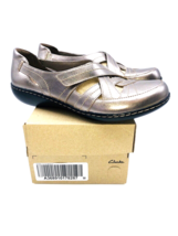 Clarks Ashland Rosa Slip-Ons Leather Flats- Pewter, US 9.5M - £27.25 GBP