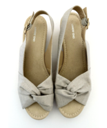 Lands End Womens Wedge Heel Sandals Beige Metallic Threads Sling Back Bu... - $23.21