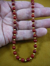 (v30-8) 18&quot; long red Bamboo coral + brass Beads bead beaded Necklace JEWELRY - £34.07 GBP