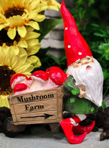 Whimsical Farmer Gnome Pulling Farm Mushrooms Wheelbarrow Fairy Garden F... - $26.99