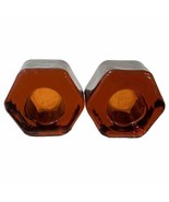 Blenko Glass Brown Octagon Candle Stick Holders Set Of 2 Vtg - €20,99 EUR