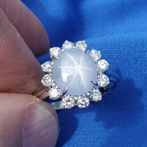 Earth mined Star Sapphire Diamond Deco Engagement Ring Diana Style Solitaire Item image 14