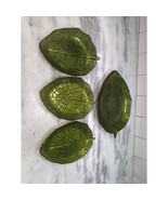 Pressed Glass Leaves Set, Green Decorative Leaves, Gold Paint Trim, Set ... - $24.75