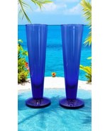 ART GLASS Tall Pilsner Beer GLASSES Cobalt Blue Set of 2 Barware - $18.89