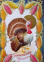 Thanksgiving Postcard Turkey Gold Sun Corn Cob Border Nash Series T-22 Embossed - £8.72 GBP