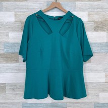 Eloquii Cut Out Peplum Blouse Green Stretch Ponte Knit Womens Plus Size 18 - £27.14 GBP