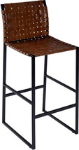 Bar Stool Rustic Antique Gold Black Brown Distressed Iron Leather Steel - £764.81 GBP