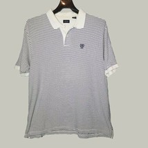 Izod Mens Polo Shirt XL White Striped Embroidered Logo Short Sleeve  - $12.99