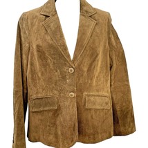Suede Leather 2 Button Jacket Blazer Long Sleeve Lined Woman Medium LIZ &amp; CO. - £13.49 GBP