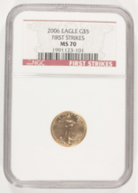 2006 G $5 1/10 Oz. Oro American Eagle Selezionato Da NGC As MS70 Primo Strikes - £290.53 GBP