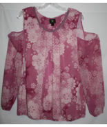 JM Collection WOMAN XL Pink Floral Blouse Cold Shoulder Top Beaded Round... - $20.86