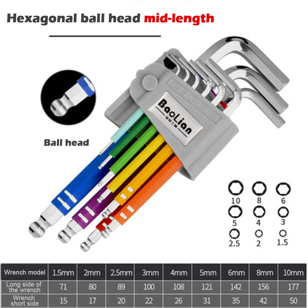 BAOLIAN Allen Key Set Hex Wrench Screwdriver Set Hexagon Spanner Universal 9Pcs  - £206.46 GBP