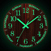 12 Inch Luminous Wall Clock Wooden Silent Glowing in Dark Non Ticking Clock - £22.45 GBP