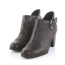 Clarks Artisan Brown Pebbled Leather Heeled Ankle Boots Booties Side Zip... - $39.42