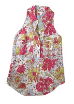 Anthropologie Multicolor Pink Yellow Floral Cotton Sleeveless Blouse Shirt Sz 2 - £31.64 GBP