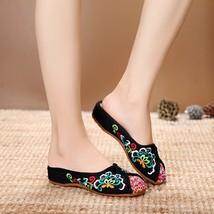 Veowalk Vintage Women Canvas Close Toe Slippers Chinese Embroidered Ladies Comfo - £20.93 GBP