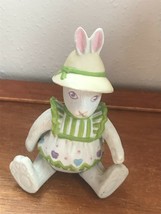 Dept. 56 Jointed Ceramic White Easter Bunny Rabbit in Hat &amp; Green Smock Holiday  - £10.31 GBP
