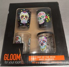 Day Of The Dead Skull Shot Glasses ~ Set Of 4 ~ 1.86 Oz Halloween Brand New - £15.02 GBP
