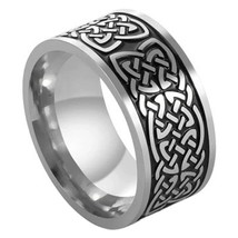 Norse Knotwork Ring Black Silver Stainless Steel Celtic Viking Weave Band - £12.77 GBP