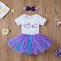 NWT 1st Birthday Mermaid Baby Girls Bodysuit Tutu Skirt &amp; Headband Outfit Set - £8.28 GBP