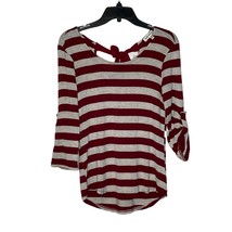 Faith And Joy T-Shirt Top Size Small Red Light Tan Striped Roll Tab Slee... - $19.79