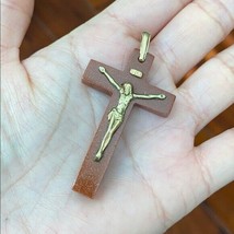 Real Yellow Gold Jesus Crucifix Red Cross Religious Pendant - PP20 - £262.52 GBP