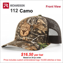 Richardson Sports 112P Camo Hats / Custom embroidered with your design. - $31.95