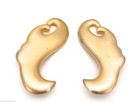 VTG 90s Kenneth Jay Lane KJL Gold Matte Abstract Clip Back Earrings Signed - $67.89
