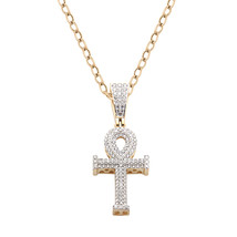 1.5CT Cz Diamond Ankh Egyptian Key of Life Cross Pendant Necklace in 925 Silver - £52.78 GBP