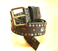 Brown Genuine Leather Studded Belt Gold Silver Rose Gold Copper Rivet Wo... - £20.35 GBP