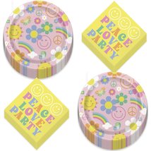 HOME &amp; HOOPLA Groovy Happy Vibes Flower Power Assorted Paper Dessert Plates, Bev - £12.02 GBP+