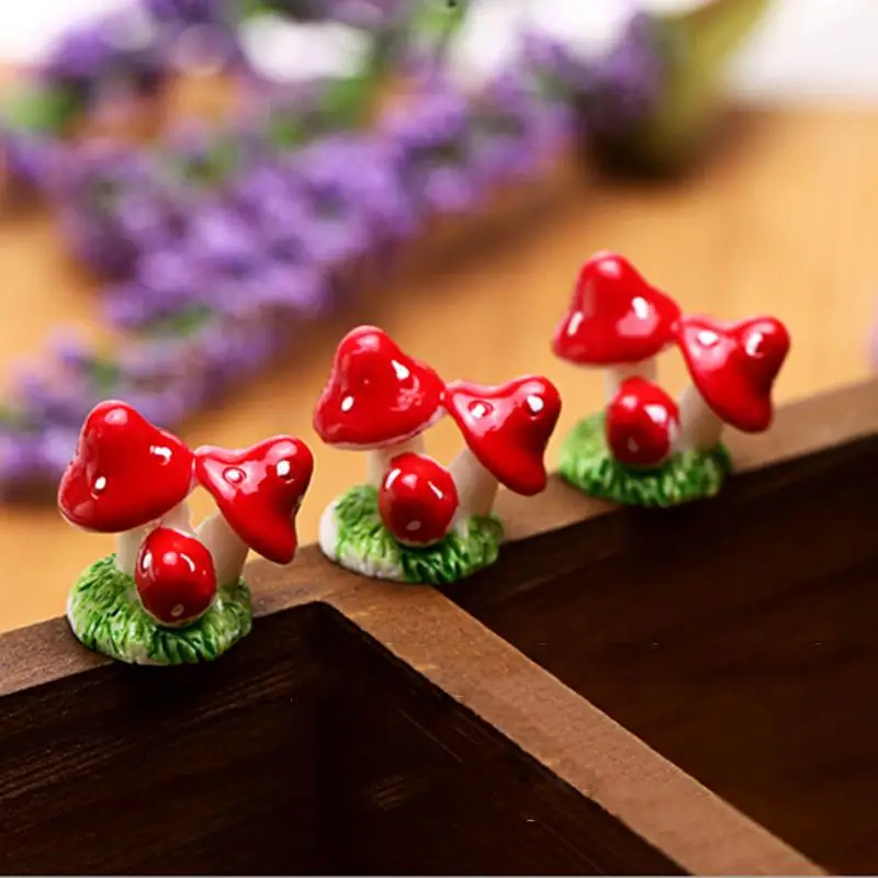 Play 1 Pcs 4 Colors Cute Small Resin Mushrooms Fairy Garden Ornament Miniature B - £23.12 GBP