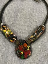Vintage Hand crafted necklace hand painted 3 Piece ceramic 16” - £47.95 GBP