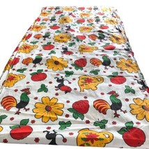 Vtg Fabric White With Colorful Teapots Roosters Poodles Tomatoes Strawberries 9y - £70.26 GBP