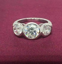 Bezel Set 14k White Gold 3.50Ct Round Simulated Diamond Engagement Ring Size 8.5 - £214.53 GBP