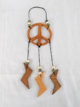 NEW HAND MADE WOODEN PEACE SIGN DREAM CATCHER w LIGHTNING BOLT DANGLE FE... - $7.99