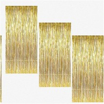 Golden Glamour Party Pack - Metallic Tinsel Fringe Curtain, Streamers &amp; Backdrop - £17.38 GBP