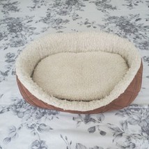 Small Brown Suede Diamond Pattern &amp; White Fleece Oval Pet Dog Cat Bed 16x10x5 - £19.90 GBP