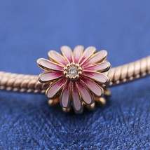 2020 Spring Release Rose™ Pink Daisy Flower Charm With Clear &amp; Enamel Charm  - £13.21 GBP