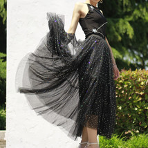 Black Sparkly Long Tulle Skirt Outfit Women Custom Plus Size Layered Tulle Skirt image 6