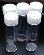 Lot of 5 BCW Penny Round Clear Plastic Coin Storage Tubes w/ Screw On Caps - $7.49