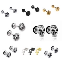 Mens Womens Surgical Steel Gothic Punk Skull / Rose / Ankh Cross Stud Earrings - £4.74 GBP+
